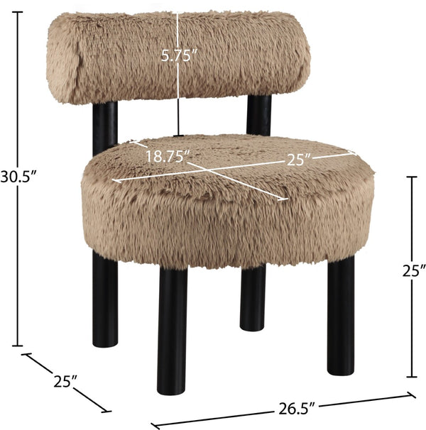 Meridian Furniture Ambre Plush Vegan Shearling Accent Chair with Solid Wood Legs for Modern Living Spaces Tan Style B 33065Tan