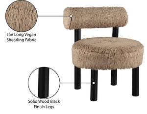 Meridian Furniture Ambre Plush Vegan Shearling Accent Chair with Solid Wood Legs for Modern Living Spaces Tan Style B 33065Tan