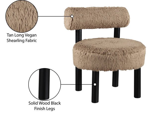 Meridian Furniture Ambre Plush Vegan Shearling Accent Chair with Solid Wood Legs for Modern Living Spaces Tan Style B 33065Tan