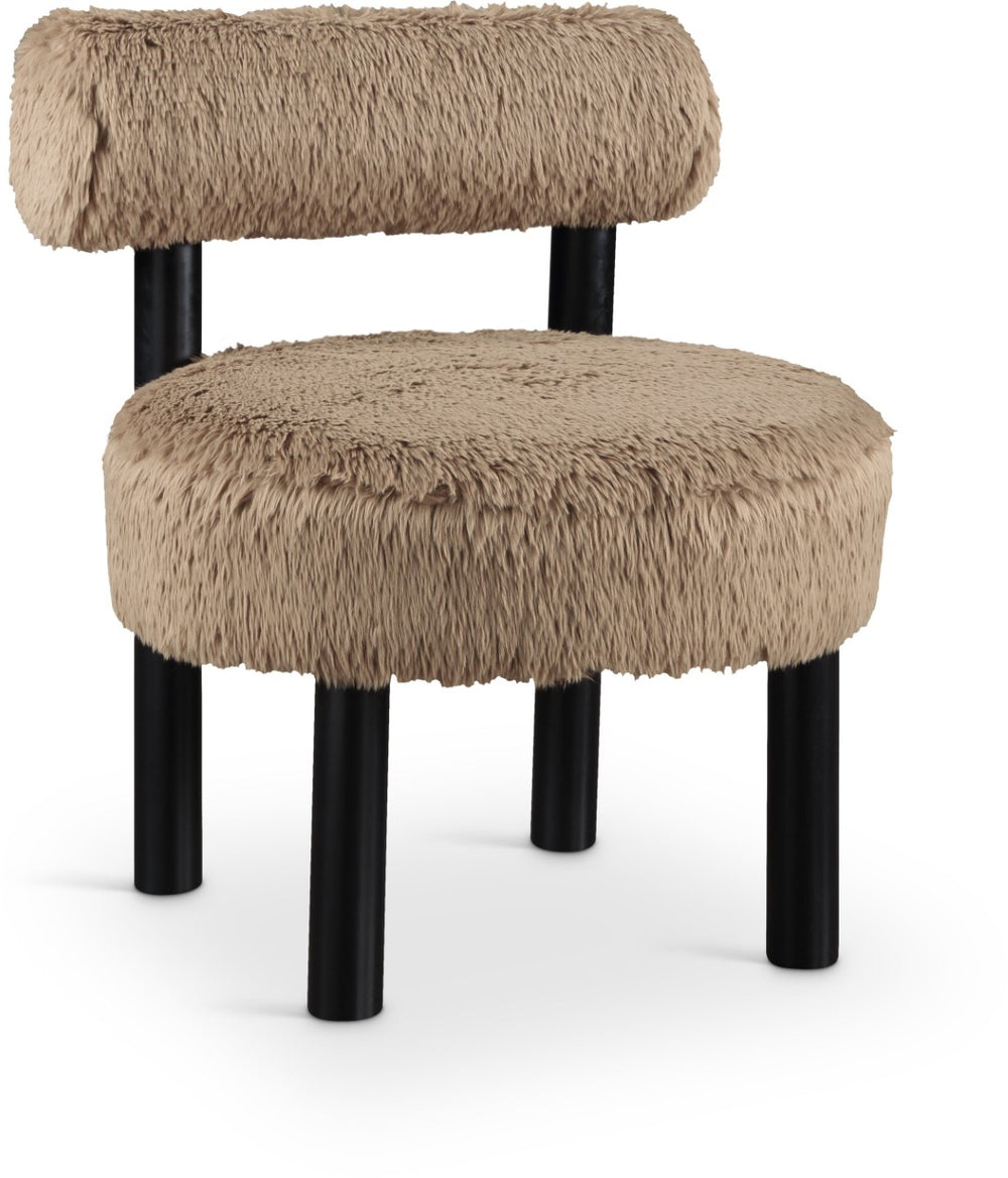 Meridian Furniture Ambre Plush Vegan Shearling Accent Chair with Solid Wood Legs for Modern Living Spaces Tan Style B 33065Tan