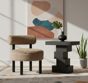 Meridian Furniture Ambre Plush Vegan Shearling Accent Chair with Solid Wood Legs for Modern Living Spaces Tan Style B 33065Tan