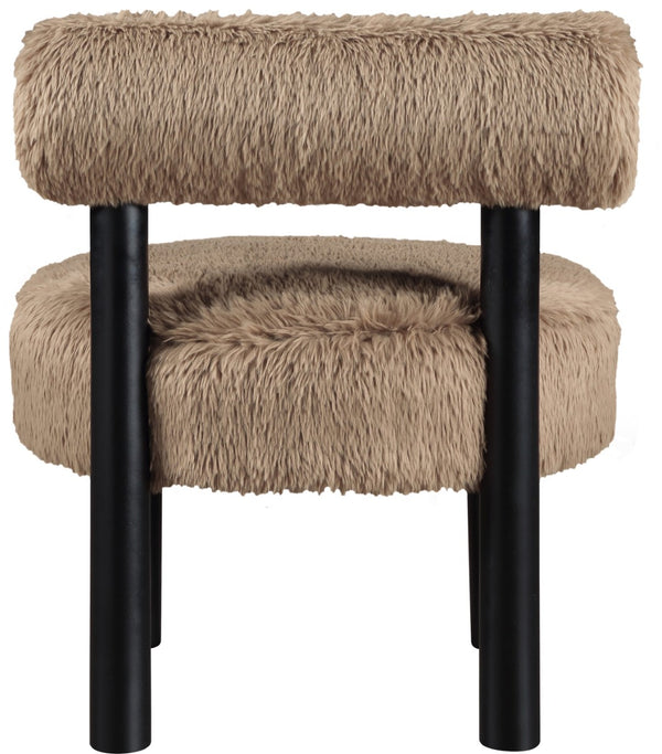 Meridian Furniture Ambre Plush Vegan Shearling Accent Chair with Solid Wood Legs for Modern Living Spaces Tan Style B 33065Tan