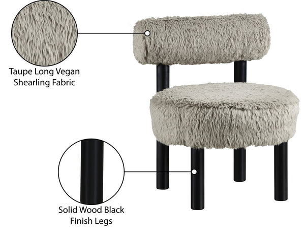 Meridian Furniture Ambre Plush Vegan Shearling Accent Chair with Solid Wood Legs for Modern Living Spaces Taupe Style B 33065Taupe