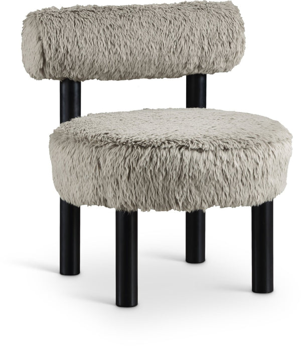 Meridian Furniture Ambre Plush Vegan Shearling Accent Chair with Solid Wood Legs for Modern Living Spaces Taupe Style B 33065Taupe