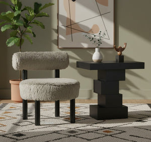 Meridian Furniture Ambre Plush Vegan Shearling Accent Chair with Solid Wood Legs for Modern Living Spaces Taupe Style B 33065Taupe
