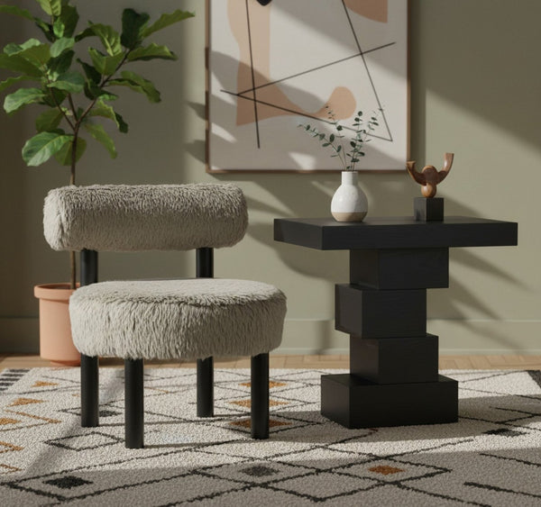 Meridian Furniture Ambre Plush Vegan Shearling Accent Chair with Solid Wood Legs for Modern Living Spaces Taupe Style B 33065Taupe