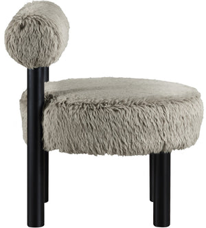 Meridian Furniture Ambre Plush Vegan Shearling Accent Chair with Solid Wood Legs for Modern Living Spaces Taupe Style B 33065Taupe