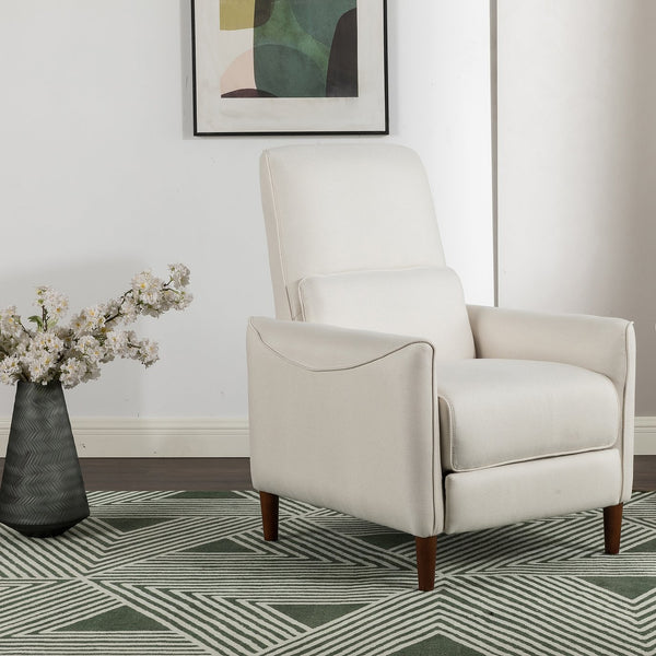 English Elm Christopher Knight Home® - Push Recliner Chair Beige Fabric Upholstered Small Space Fatigue-Reliever with Rubberwood Legs, Safe Protection Plate N771P210116M