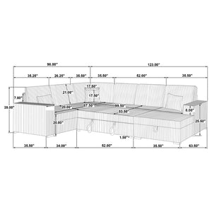 English Elm Thurston Corduroy Sectional Sofa with Hidden Chaise Storage and Pop-up Sleeper Camel B062S01483