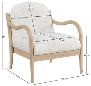 Meridian Furniture Helmsley Art Deco Accent Chair Sculpted Wood Frame Stain Resistant Woven Fabric Living Room Cream - A 33066Cream
