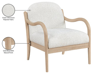 Meridian Furniture Helmsley Art Deco Accent Chair Sculpted Wood Frame Stain Resistant Woven Fabric Living Room Cream - A 33066Cream