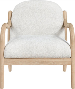 Meridian Furniture Helmsley Art Deco Accent Chair Sculpted Wood Frame Stain Resistant Woven Fabric Living Room Cream - A 33066Cream
