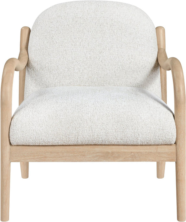Meridian Furniture Helmsley Art Deco Accent Chair Sculpted Wood Frame Stain Resistant Woven Fabric Living Room Cream - A 33066Cream