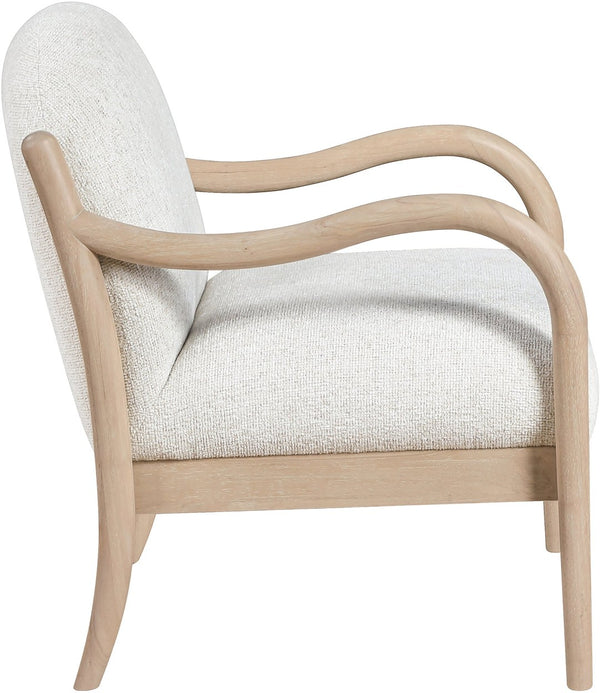 Meridian Furniture Helmsley Art Deco Accent Chair Sculpted Wood Frame Stain Resistant Woven Fabric Living Room Cream - A 33066Cream