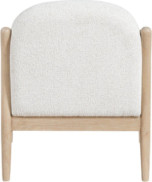 Meridian Furniture Helmsley Art Deco Accent Chair Sculpted Wood Frame Stain Resistant Woven Fabric Living Room Cream - A 33066Cream