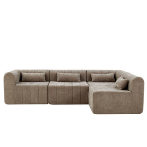 English Elm 145.5 Inch 4 Piece Modular Sectional Sofa Polyester Low Profile Living Room Couch Espresso N767P346281E
