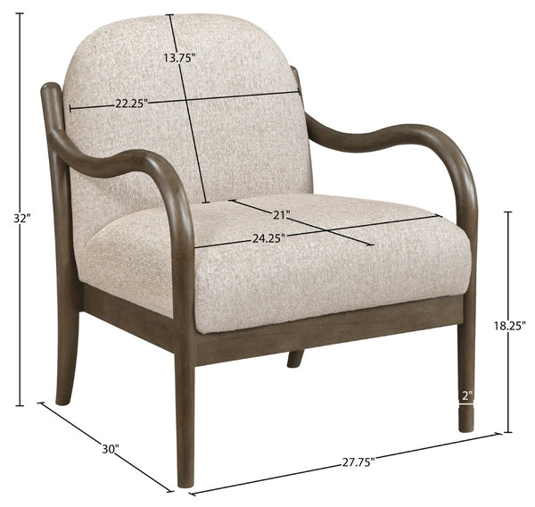 Meridian Furniture Helmsley Art Deco Accent Chair Sculpted Wood Frame Stain Resistant Woven Fabric Living Room Beige 33067Beige