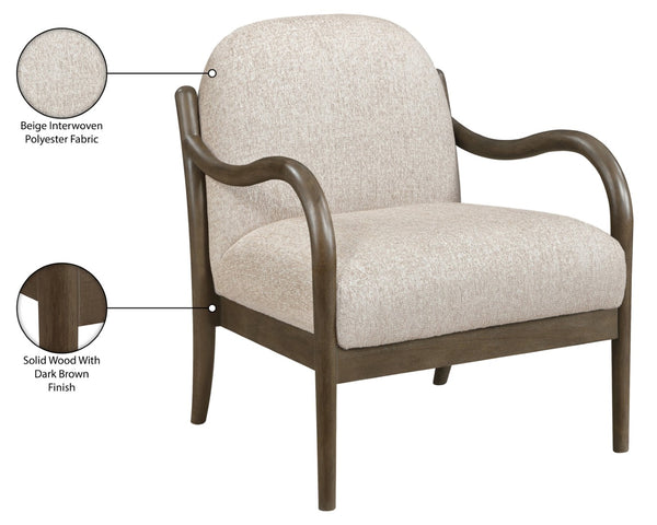 Meridian Furniture Helmsley Art Deco Accent Chair Sculpted Wood Frame Stain Resistant Woven Fabric Living Room Beige 33067Beige