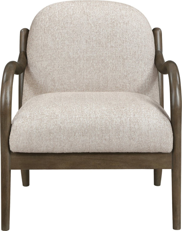 Meridian Furniture Helmsley Art Deco Accent Chair Sculpted Wood Frame Stain Resistant Woven Fabric Living Room Beige 33067Beige
