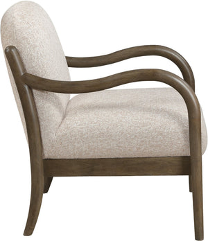 Meridian Furniture Helmsley Art Deco Accent Chair Sculpted Wood Frame Stain Resistant Woven Fabric Living Room Beige 33067Beige