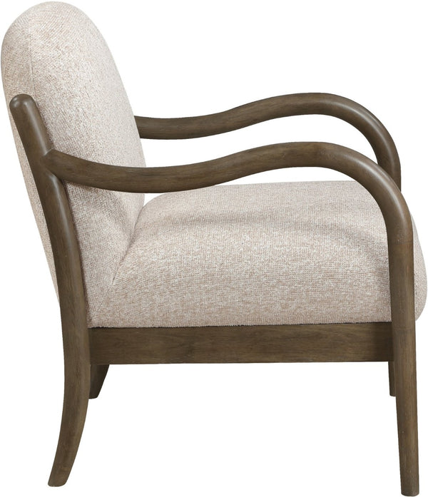 Meridian Furniture Helmsley Art Deco Accent Chair Sculpted Wood Frame Stain Resistant Woven Fabric Living Room Beige 33067Beige