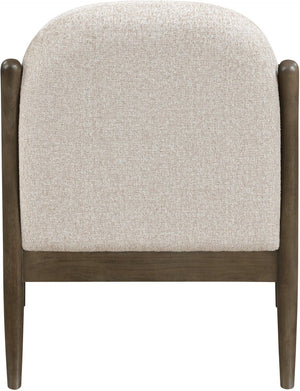 Meridian Furniture Helmsley Art Deco Accent Chair Sculpted Wood Frame Stain Resistant Woven Fabric Living Room Beige 33067Beige