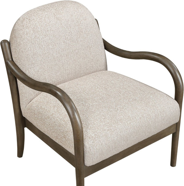 Meridian Furniture Helmsley Art Deco Accent Chair Sculpted Wood Frame Stain Resistant Woven Fabric Living Room Beige 33067Beige