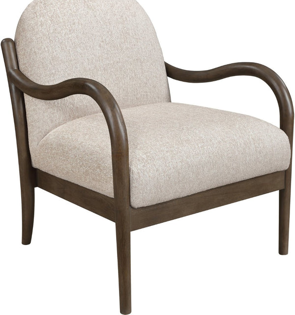 Meridian Furniture Helmsley Art Deco Accent Chair Sculpted Wood Frame Stain Resistant Woven Fabric Living Room Beige 33067Beige