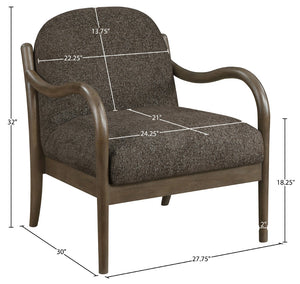 Meridian Furniture Helmsley Art Deco Accent Chair Sculpted Wood Frame Stain Resistant Woven Fabric Living Room Brown 33067Brown