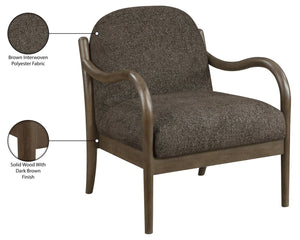 Meridian Furniture Helmsley Art Deco Accent Chair Sculpted Wood Frame Stain Resistant Woven Fabric Living Room Brown 33067Brown