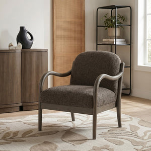 Meridian Furniture Helmsley Art Deco Accent Chair Sculpted Wood Frame Stain Resistant Woven Fabric Living Room Brown 33067Brown