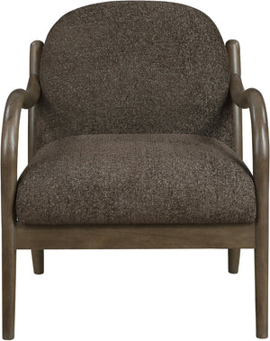 Meridian Furniture Helmsley Art Deco Accent Chair Sculpted Wood Frame Stain Resistant Woven Fabric Living Room Brown 33067Brown