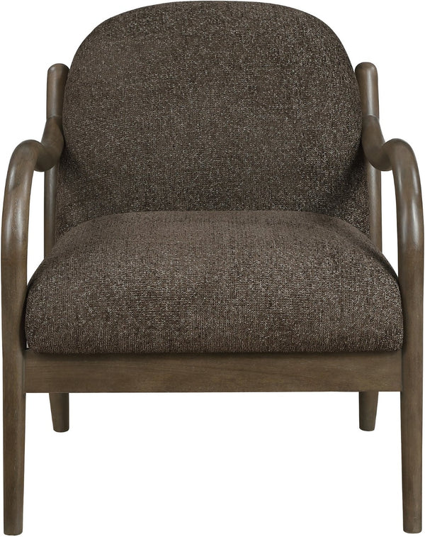 Meridian Furniture Helmsley Art Deco Accent Chair Sculpted Wood Frame Stain Resistant Woven Fabric Living Room Brown 33067Brown