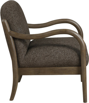 Meridian Furniture Helmsley Art Deco Accent Chair Sculpted Wood Frame Stain Resistant Woven Fabric Living Room Brown 33067Brown