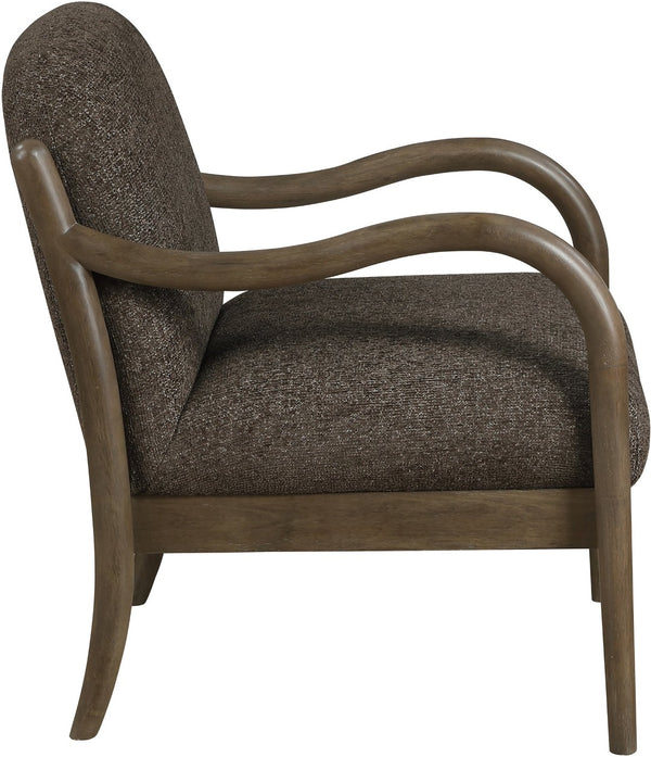 Meridian Furniture Helmsley Art Deco Accent Chair Sculpted Wood Frame Stain Resistant Woven Fabric Living Room Brown 33067Brown