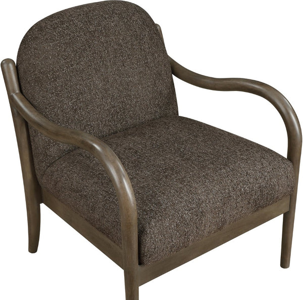 Meridian Furniture Helmsley Art Deco Accent Chair Sculpted Wood Frame Stain Resistant Woven Fabric Living Room Brown 33067Brown