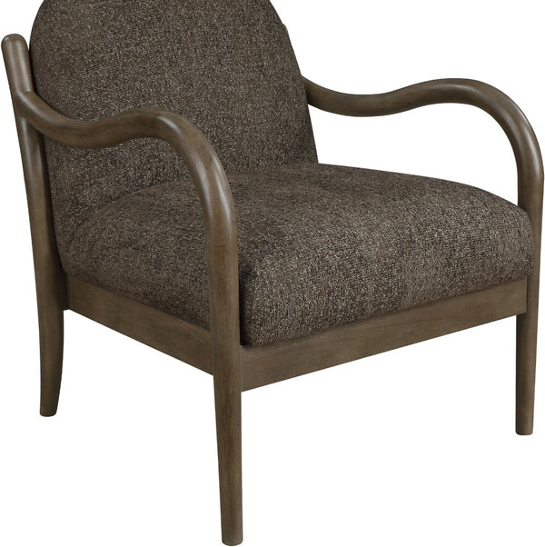 Meridian Furniture Helmsley Art Deco Accent Chair Sculpted Wood Frame Stain Resistant Woven Fabric Living Room Brown 33067Brown