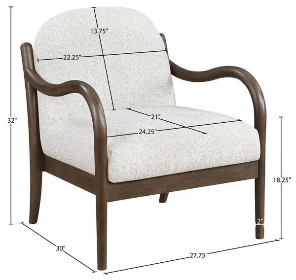 Meridian Furniture Helmsley Art Deco Accent Chair Sculpted Wood Frame Stain Resistant Woven Fabric Living Room Cream - B 33067Cream