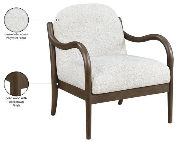 Meridian Furniture Helmsley Art Deco Accent Chair Sculpted Wood Frame Stain Resistant Woven Fabric Living Room Cream - B 33067Cream