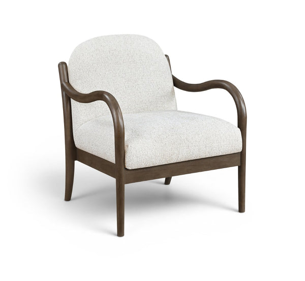 Meridian Furniture Helmsley Art Deco Accent Chair Sculpted Wood Frame Stain Resistant Woven Fabric Living Room Cream - B 33067Cream