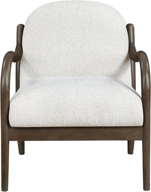 Meridian Furniture Helmsley Art Deco Accent Chair Sculpted Wood Frame Stain Resistant Woven Fabric Living Room Cream - B 33067Cream