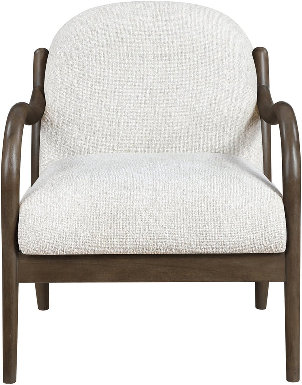 Meridian Furniture Helmsley Art Deco Accent Chair Sculpted Wood Frame Stain Resistant Woven Fabric Living Room Cream - B 33067Cream