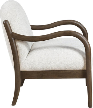 Meridian Furniture Helmsley Art Deco Accent Chair Sculpted Wood Frame Stain Resistant Woven Fabric Living Room Cream - B 33067Cream