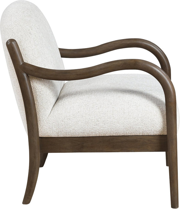 Meridian Furniture Helmsley Art Deco Accent Chair Sculpted Wood Frame Stain Resistant Woven Fabric Living Room Cream - B 33067Cream