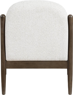 Meridian Furniture Helmsley Art Deco Accent Chair Sculpted Wood Frame Stain Resistant Woven Fabric Living Room Cream - B 33067Cream