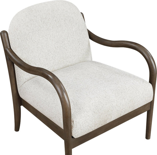 Meridian Furniture Helmsley Art Deco Accent Chair Sculpted Wood Frame Stain Resistant Woven Fabric Living Room Cream - B 33067Cream