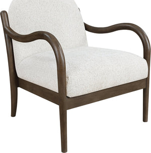 Meridian Furniture Helmsley Art Deco Accent Chair Sculpted Wood Frame Stain Resistant Woven Fabric Living Room Cream - B 33067Cream