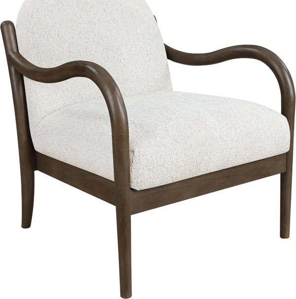 Meridian Furniture Helmsley Art Deco Accent Chair Sculpted Wood Frame Stain Resistant Woven Fabric Living Room Cream - B 33067Cream