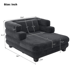 English Elm Oversized Chenille Chaise Lounge Deep Seat Sculptural Armrests Modern Living Room Retreat Black N763P326441B