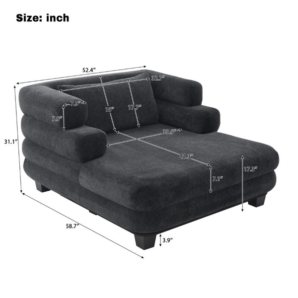 English Elm Oversized Chenille Chaise Lounge Deep Seat Sculptural Armrests Modern Living Room Retreat Black N763P326441B